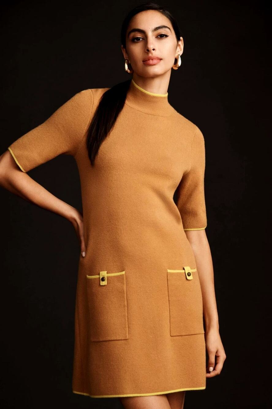 Maeve the Annelise Mock Neck Mini Sweater Dress Size M New Cedar Mod Knit